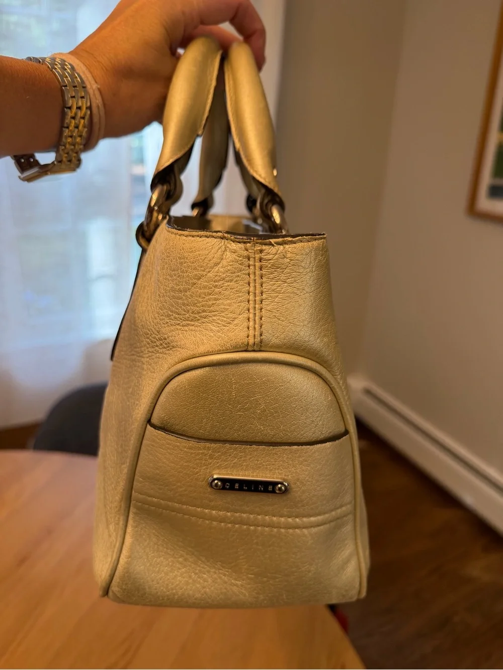 Authentic Celine Boogie Bag Metallic Gold Leather Satchel